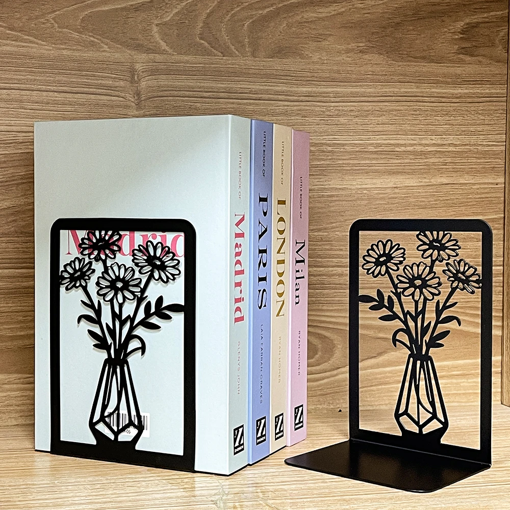 Daisy Decorative Bookends Anti-slip Bookends Flower Styling Metal Bookends Desk Organizer Library Decor Home Decoration