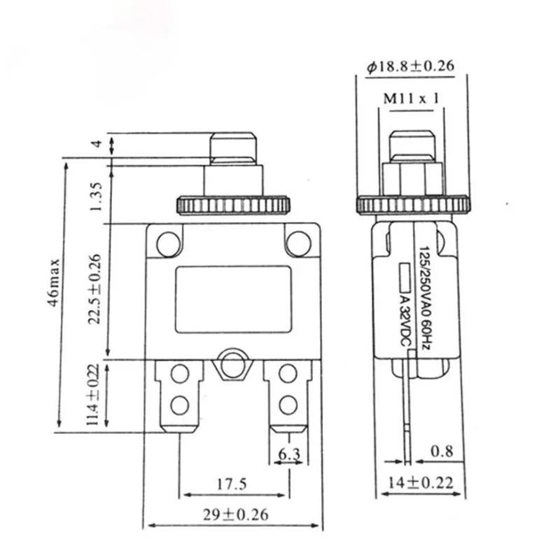 2a 3a 5a 6a 7a 8a 10a 15a 20aサーキットブレーカー,過負荷保護,スイッチヒューズ