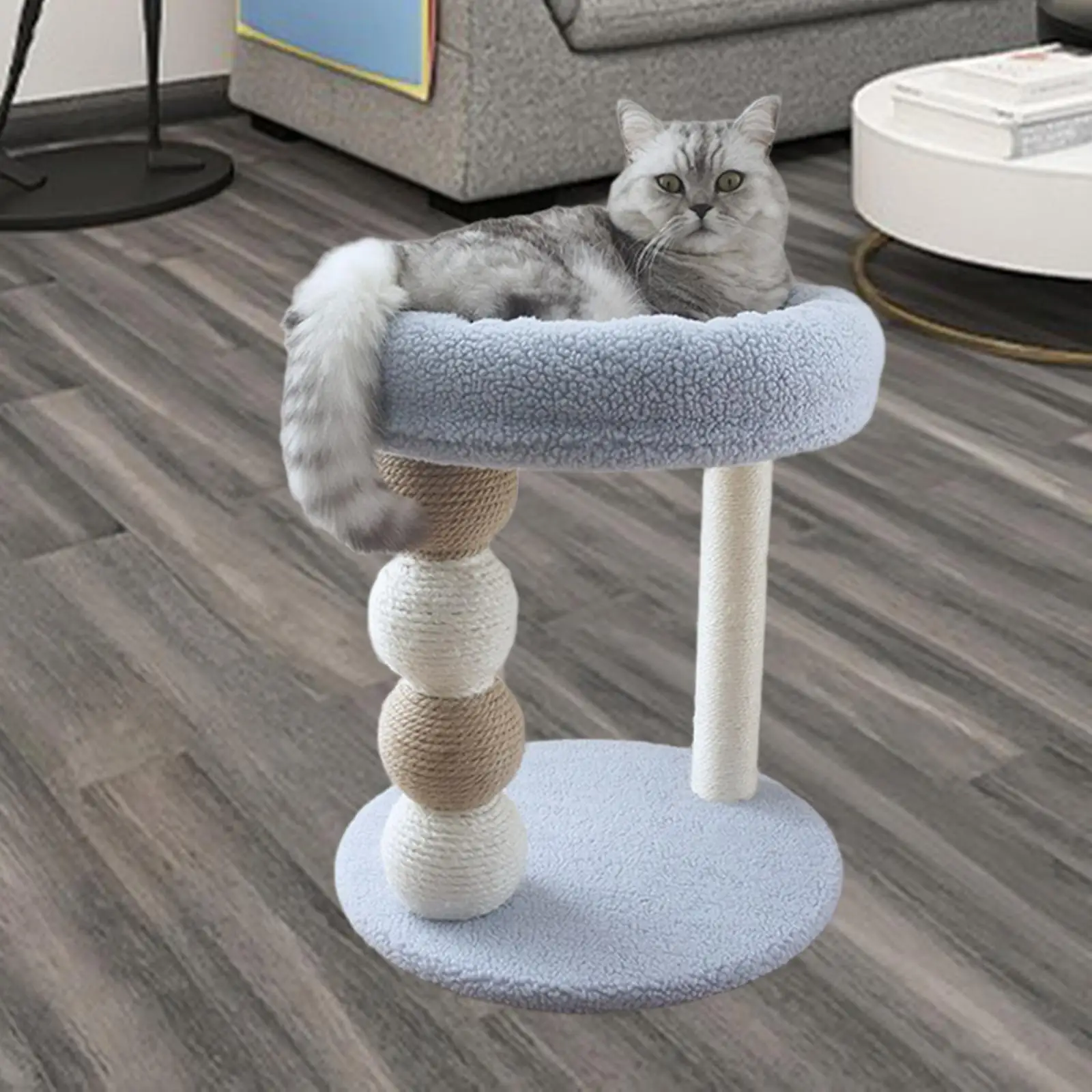 Árbol rascador para gatos pequeños con pelota y base acolchada - imagen 3