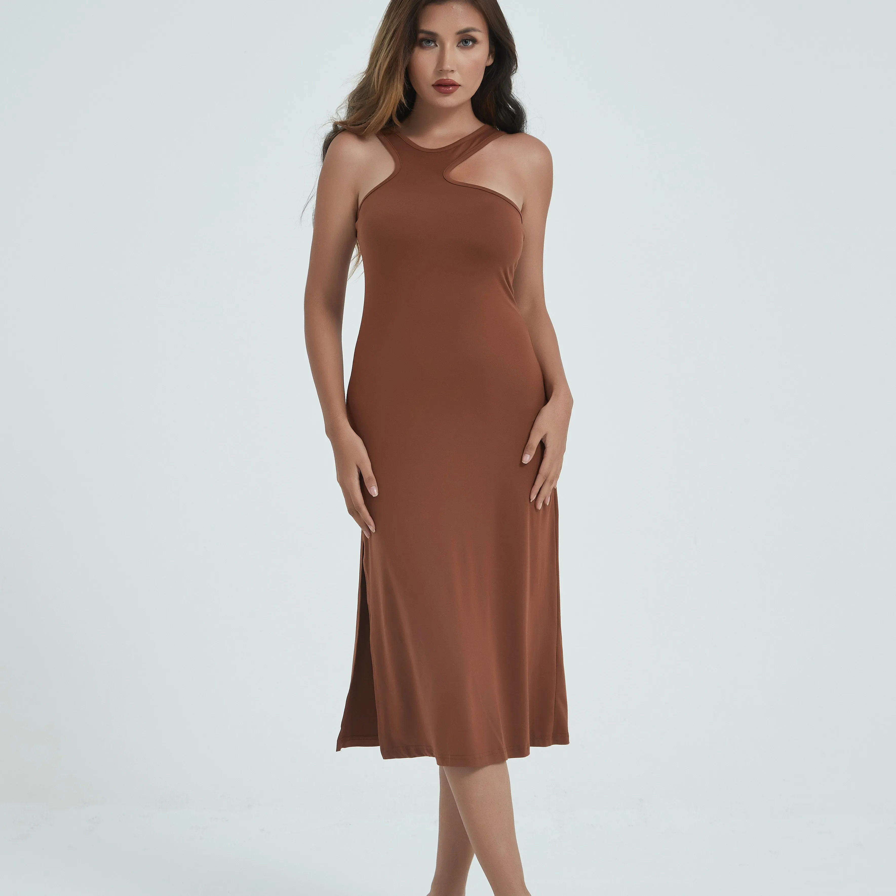 

Spaghetti Strap Dresses for Women Summer Sexy Sleeveless Camisole Mid-Calf Dress Solid Color Bodycon Dress Sheath Dress SS003