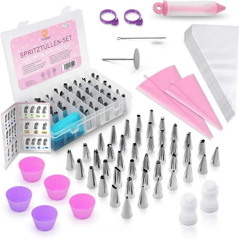 77PCs Piping Nozzle Cake Decorating Piping Nozzle TPU Piping Bag Silicone Muffin Cup Scraper Accessories Kitchen Tool Set