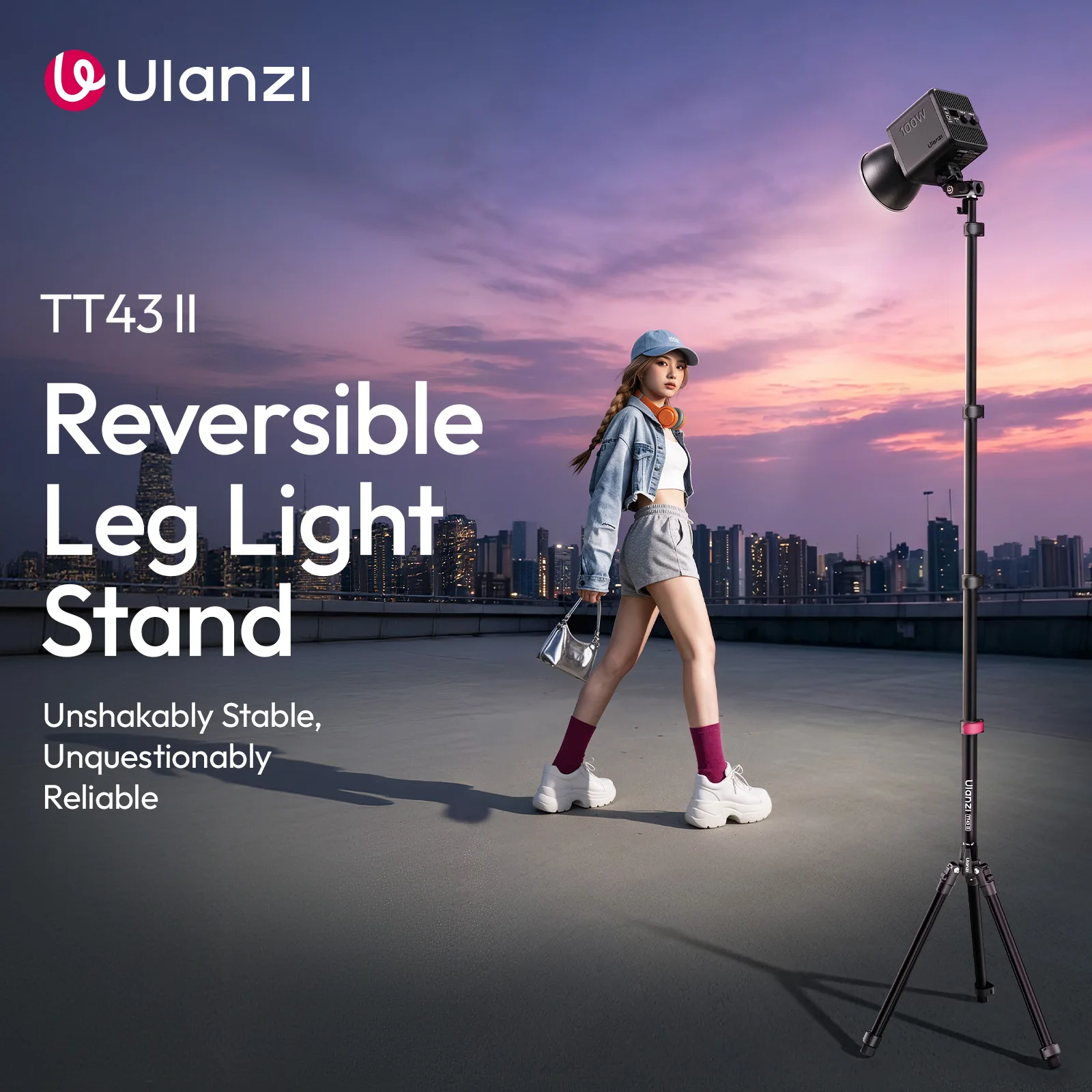 Ulanzi TT43 II 2.1M Reversible Leg Light Stand 2-in-1 Center Column Boom Pole for Video Light Flat Pallet Portrait Photography