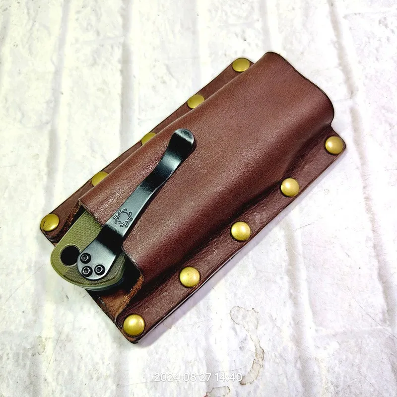 Buyer Customized Size: Vertical style Quick Pull Jackknife Leather Sheath Cowhide Folding knife Holder Holster Belt Pack MK