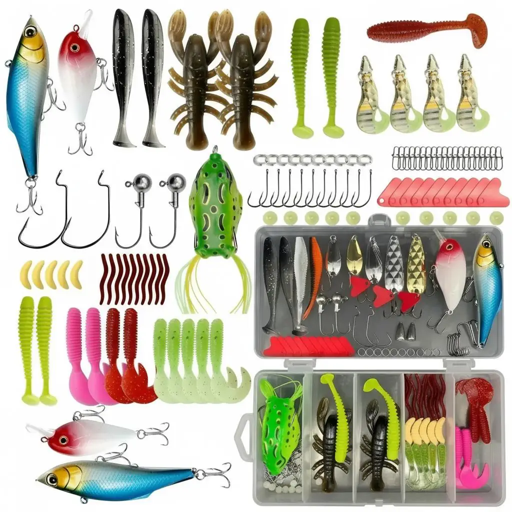 133Pcs Premium Fishing Lures Tackle Box Kit Fishing Gear And Equipment Fishing Tackle BoxSpinner Bait Wobblers Lead Jigs Sinkers Fishing Hooks Fishing Accessories Freshwater StorageBox Bass Trout Beginner Kit Fishing Tackle Set