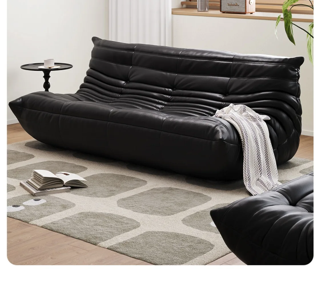 

Caterpillar leather sofa living room small apartment togo lazy sofa sleepable reclining double black modern light luxury