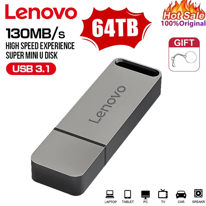 

Lenovo Metal 64 ТБ U-диск-флеш-накопитель USB 3.0 Высокоскоростная передача файлов 16 ТБ 8 ТБ Сверхбольшая емкость Водонепроницаемый механический стиль