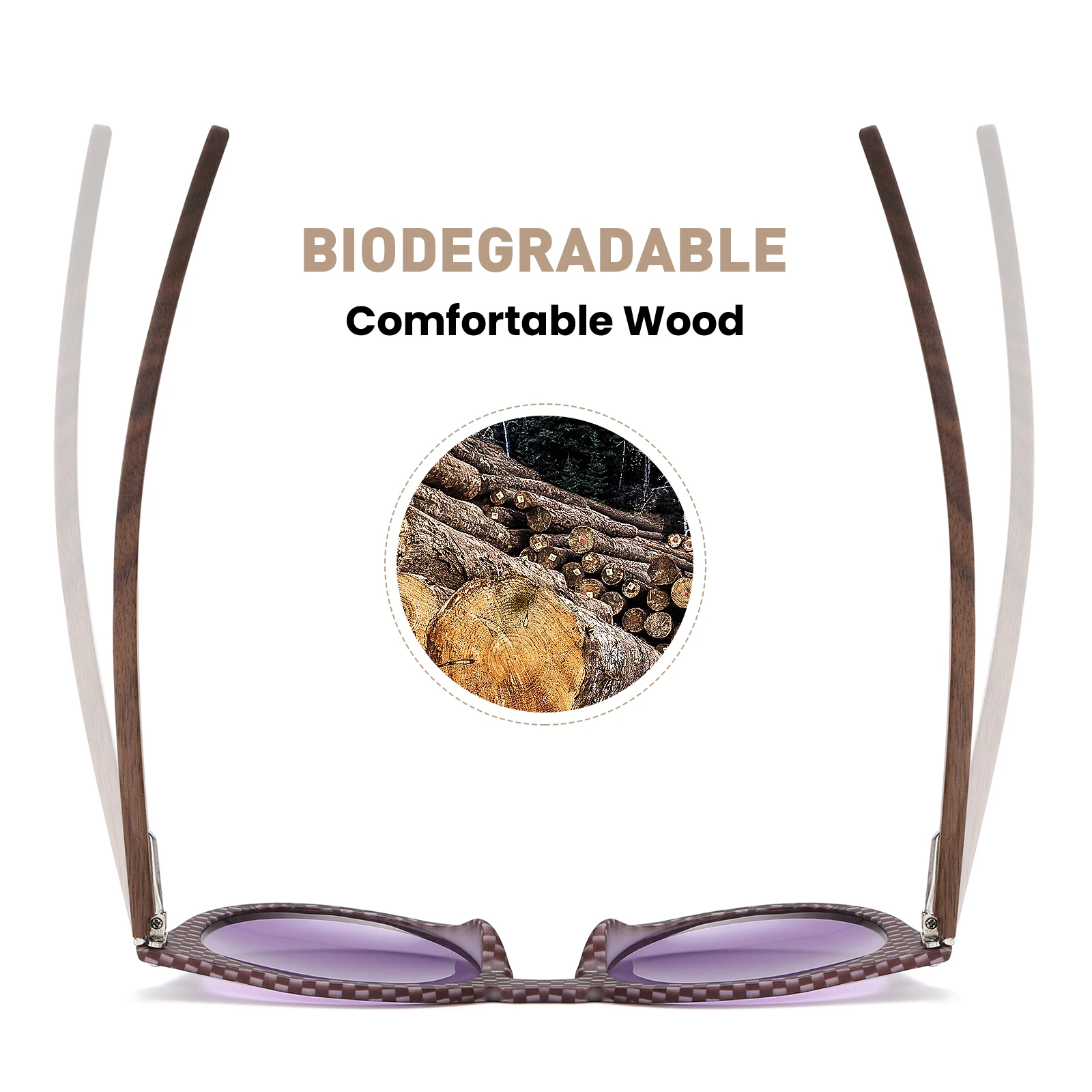 GM Natürliche Holz-Sonnenbrille für Herren, Polarisiert, Modisch, Schwarznuss, UV400, Kohlefaser, Polycarbonat-Sonnenbrille 8022 – Detail 5