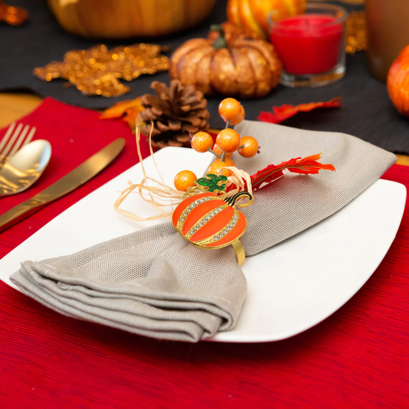 

4Pcs Exquisite Pumpkin Napkin Buckle Decorative Napkin Rings for Festival Dinner Party Table Party Decorations