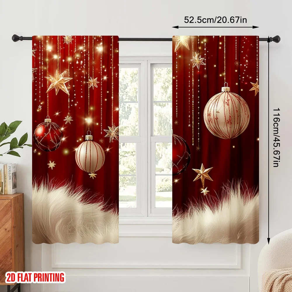 2pcs,2D plane printing Curtains Roller Blinds Festive Christmas Ornaments Red (3) Versatile Polyester (without rod) Festive Use