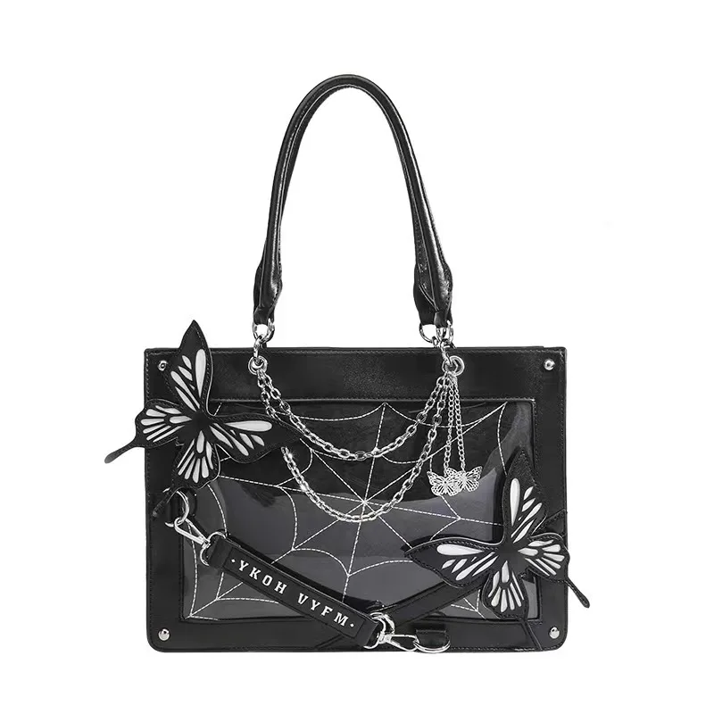 Fashion Gothic Style Women HandBags Clear Shoulder Bags Female Punk Dark Labyrinth Butterfly Chain Itabags Tote