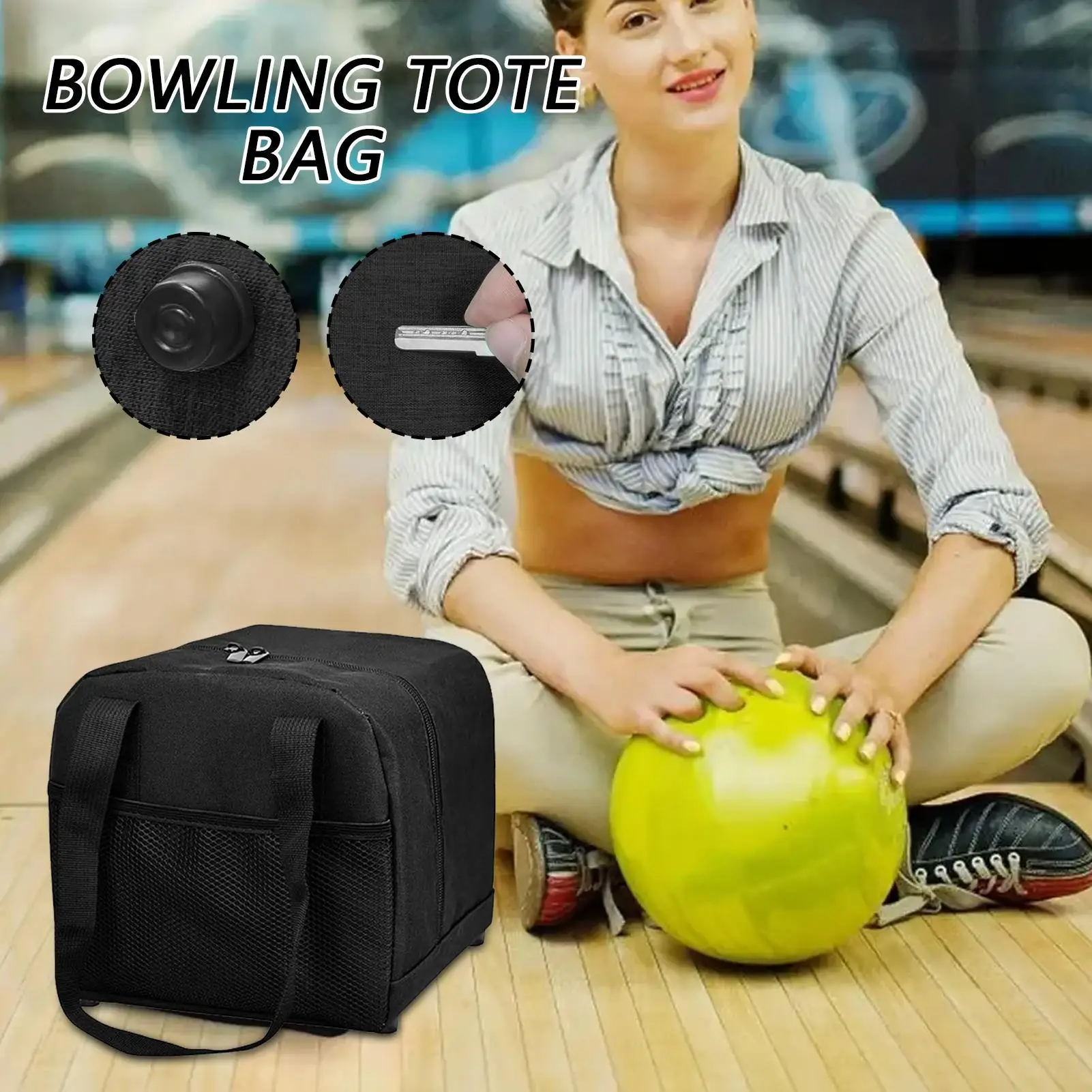 

bowling single ball bag Oxford cloth black Bowling Tote Bag Bowling Ball Holder with Side Mesh Pockets for Players Men Athlete
