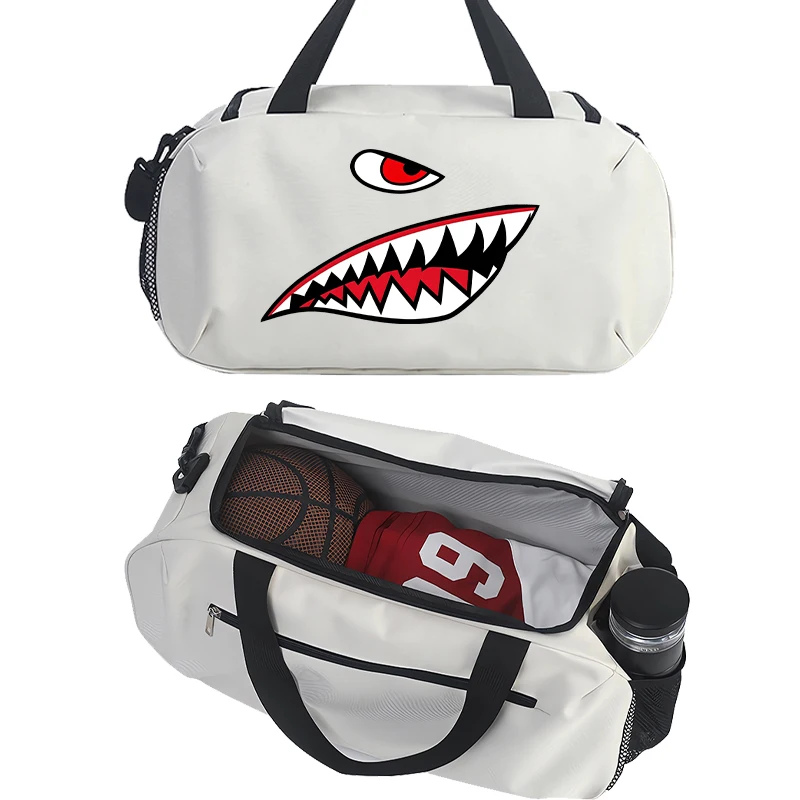 New Cartoon Shark Mouth Design Travel Bag Anime Printed Luggage Bags Outdoor Camping High Capacity Backpack Oxford Cloth Gym Bag