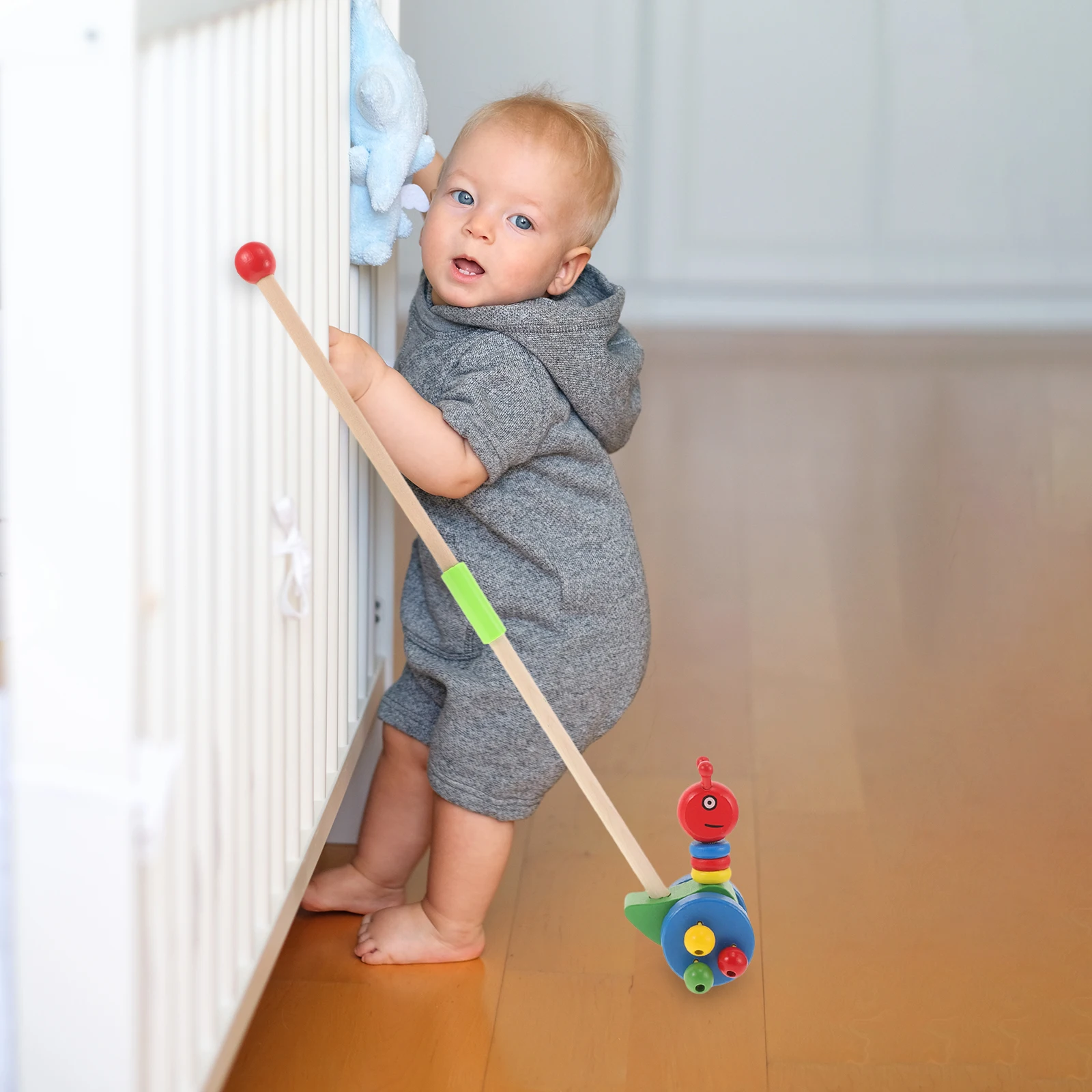 나무 유아 보행기 만화 동물 푸시카 아기 걸음마 연습용 튼튼한 손잡이 롤링 휠 실내외 놀이용