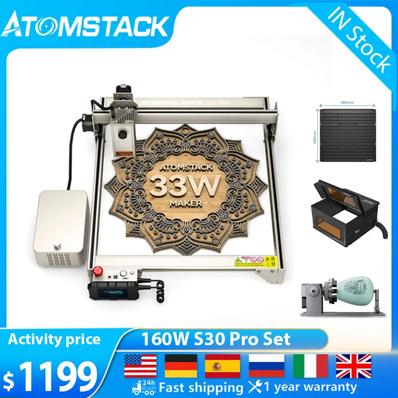 

ATOMSTACK X30 Pro/S30 Pro Laser Engraver 160W DIY CNC Laser Engraving Cutting Machine With R1 Pro Chuck And AC1 Maker Camera