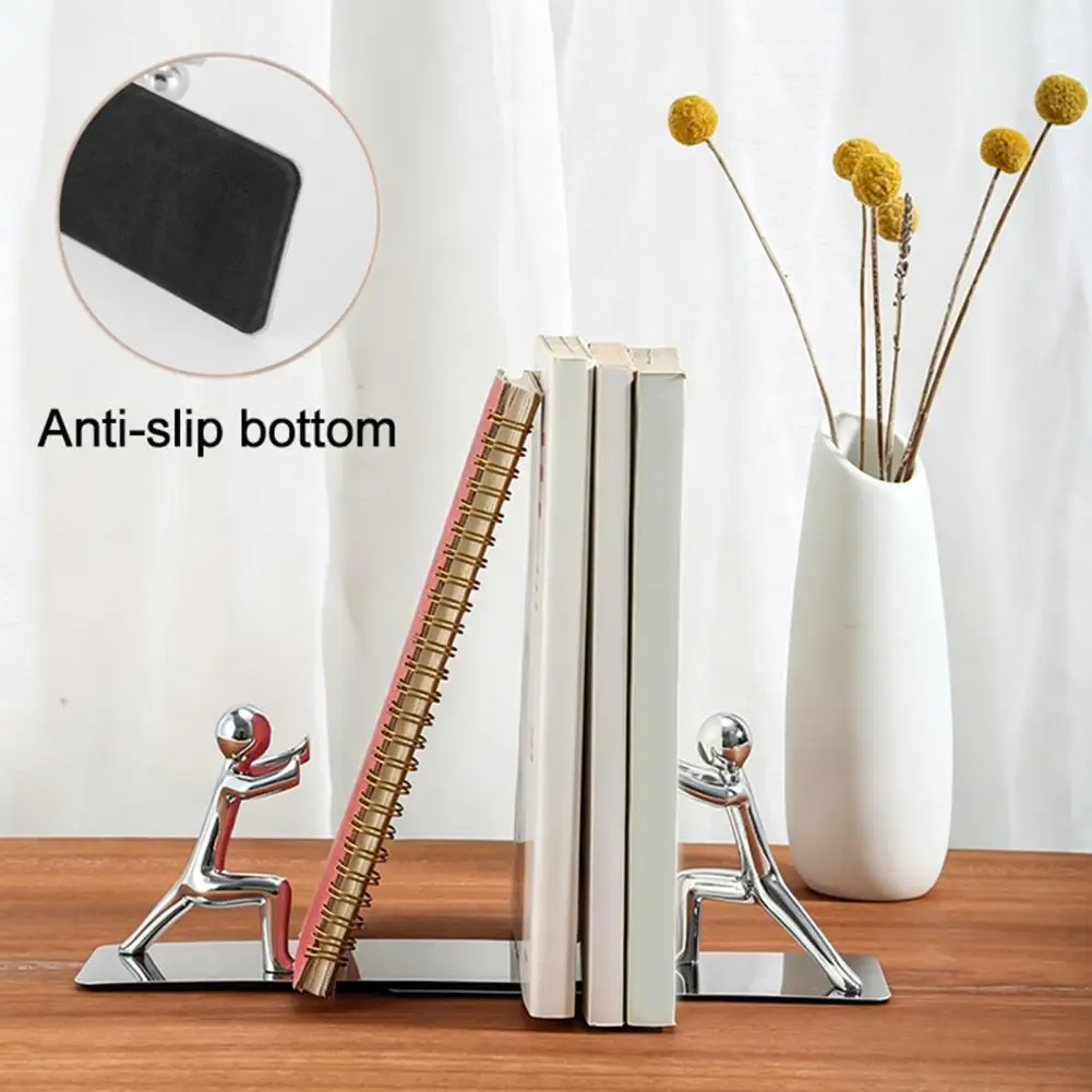 Mirror Polished Bookend 1 Pair Stainless Steel Bookends for Bookshelves Desks Stable Load-bearing Book Holder Modern Office