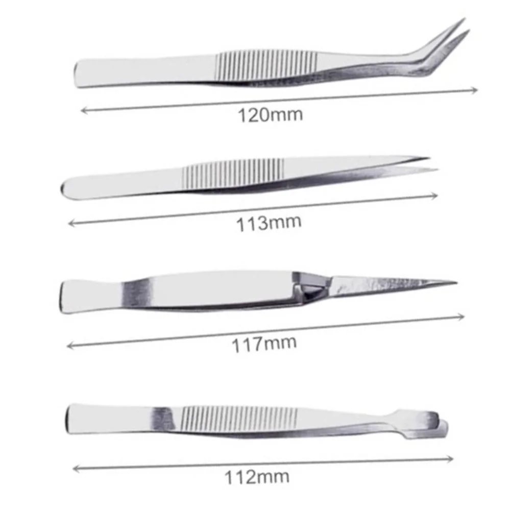 4 stücke Edelstahl Pinzette Verdickt Präzision Industrielle Pinzette Dressing Gerade Gebogen Clip Reparatur Hand Werkzeug
