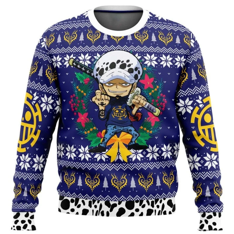 Une pièce Luffy hiver série de noël lame col rond sweat à capuche imprimé Imitation pull tricoté décoratif nécessaire quotidien