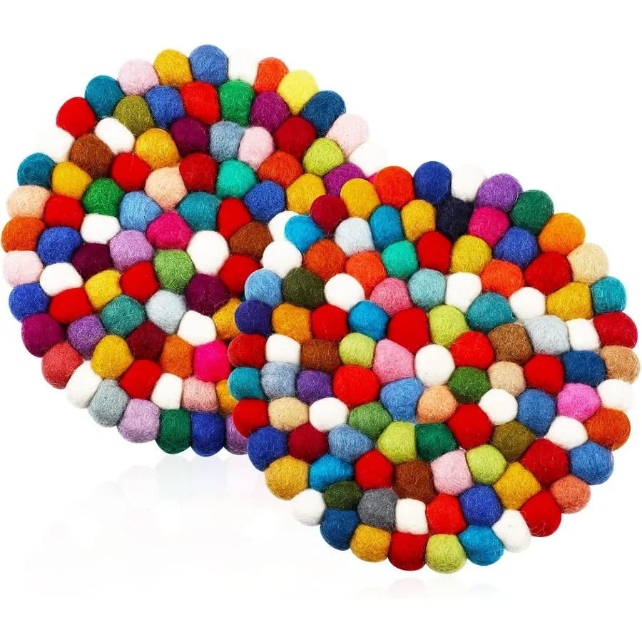 

2-х предметные фетровые подставки для шариков, круглые фетровые подставки для шариков, подставки ручной работы, разноцветный коврик для кастрюли, красочный держатель для тарелок, термостойкий