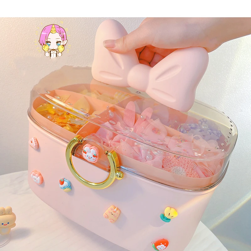 Children's Rubber Band Hair Accessories Storage Box Desktop Large-capacity Transparent Jewelry Makeup Brush with Lid Storage Box