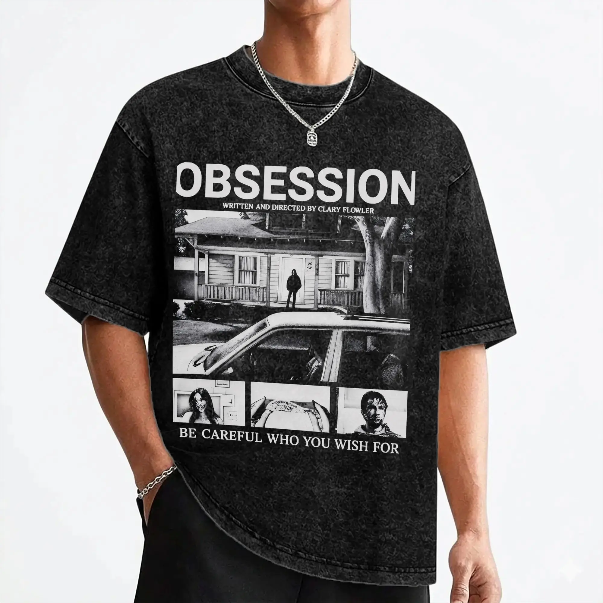T-shirt Obsession Movie 2026 en coton lavé, T-shirt oversize vintage pour hommes et femmes, streetwear, T-shirt graphique
