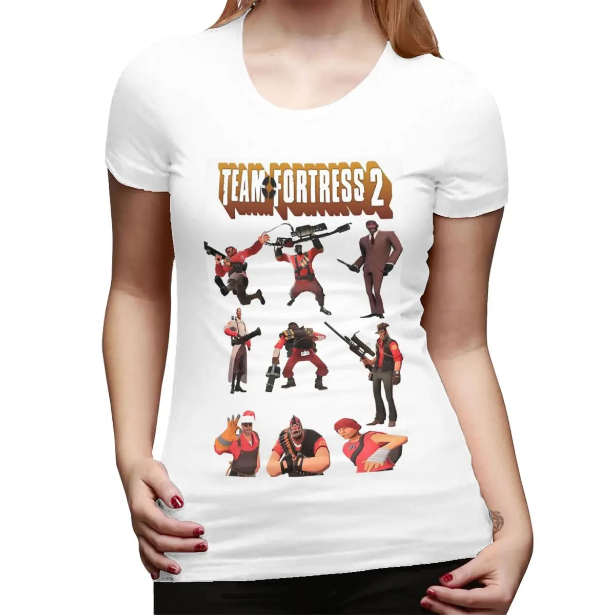 Camiseta feminina equipe fortaleza 2 tf2 log verão manga curta camisetas o pescoço algodão t camisas roupas topos streetwear