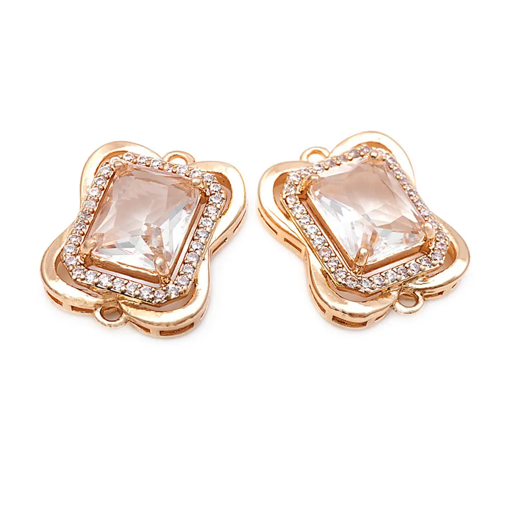 18K Gold Color Brass Zircon Rectangle Connect Charms Pendants High Quality Necklace Earrings Jewelry Accessories Materials