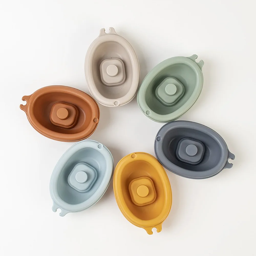 Marioneta de dedo, juguetes de baño para bebé, diseños de animales, torre plegable, ducha flotante de silicona, educación temprana, barco apilable, juguetes de regalo