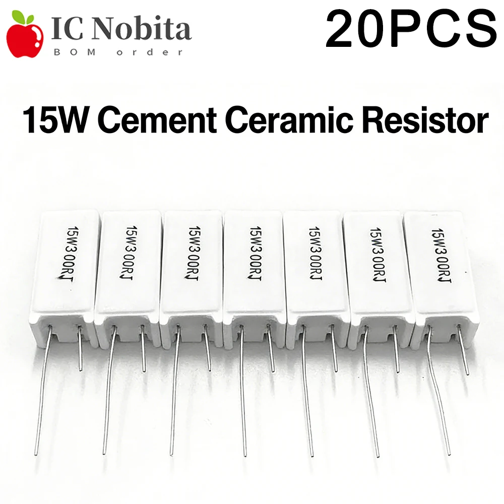 20PCS 15W Cement Ceramic Resistor 5% 1R~300R Power Resistance 2 3.3 3.9 4.7 5 10 15 20 27 30 39 47 50 51 68 100 180 220 300 330