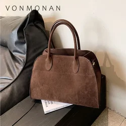 VONMONAN Ladies' Top-handle Bag High-end Design Vintage Commute Handbag For Autumn Winter Faux Suede Casual Tote Shoulder Bags