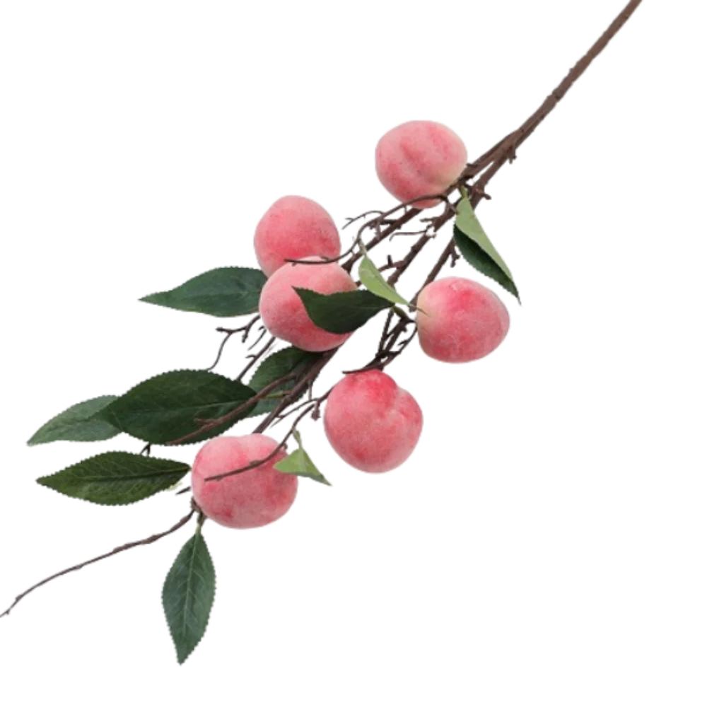 

6-головочная искусственная ветка персика, реалистичная имитация персикового фрукта ручной работы, пластиковые искусственные растения, украшение для офиса и рабочего стола
