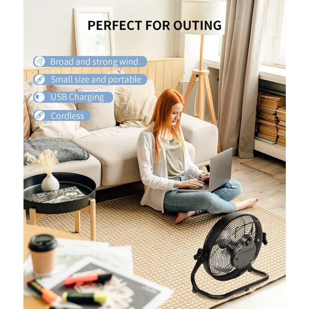 Fan, 10 Inch Rechargeable Fan Portable,High Velocity Fan with Metal Blade Run Up to 10 Hours, 5200 mAh Battery, Fan