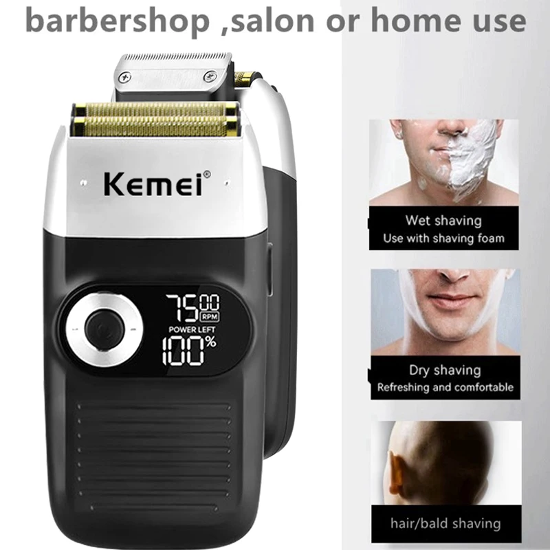 Kemei Electric Shaver Man Razor Electric Beard Trimmer USB Rechargeable LCD Display Shaving Machine Hair Trimmer for Men KM-2026