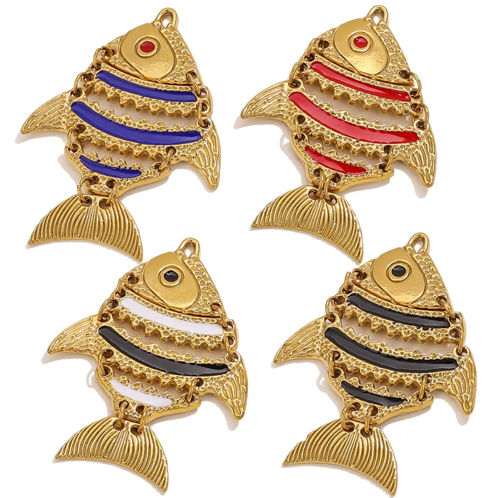 

3pcs Stainless Steel Large Enamel Fish Charms Pendant for DIY Earring Jewelry Materials Making Supplie Crafts Finding Can Swing