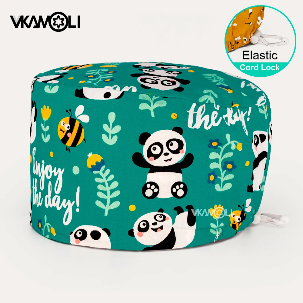 หมวกทำงานแพทย์หมวกยืดหยุ่นพร้อมผ้าขนหนูซับเหงื่อปรับได้หมวกสครับพิมพ์ลายสัตว์หมวกพยาบาลช่างเสริมสวยคลินิกสัตว์เลี้ยง