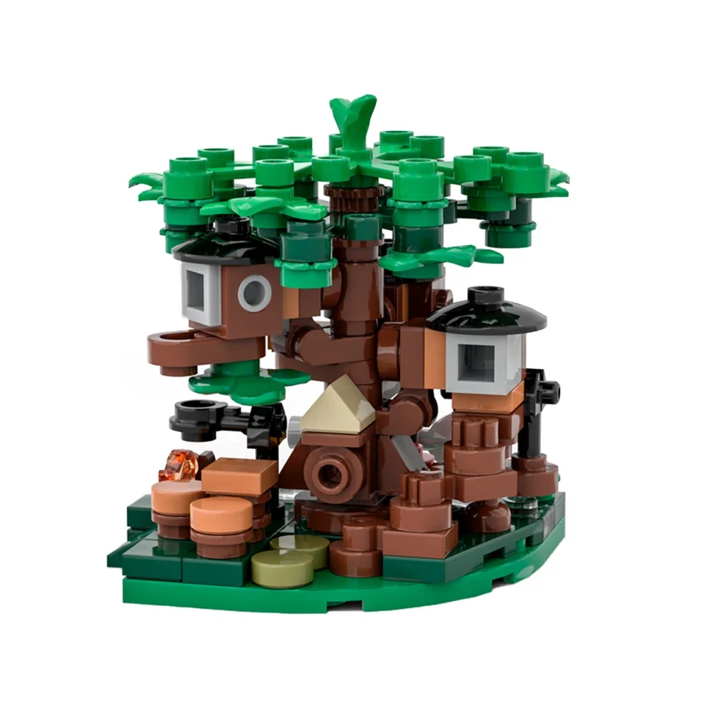 Kit de bloques de construcción de cabaña forestal de pueblo Medieval para niños, Mini casa del árbol, modelo de rompecabezas DIY, juguete para niños, regalo de cumpleaños, 104 MOC-41111, piezas