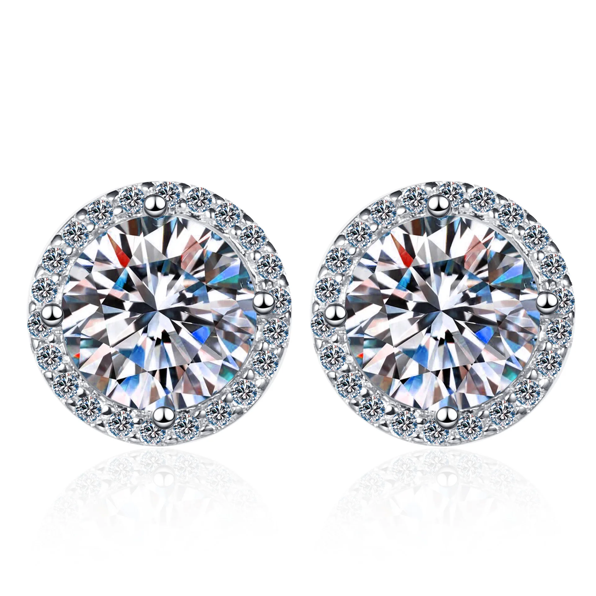 Runde Ohrringe aus 925er-Sterlingsilber, 1 Karat Moissanit, Verlobung, Hochzeit, Alltag, Arbeit, Party, Reisen, luxuriöses Geschenk für Frauen – Detail 2