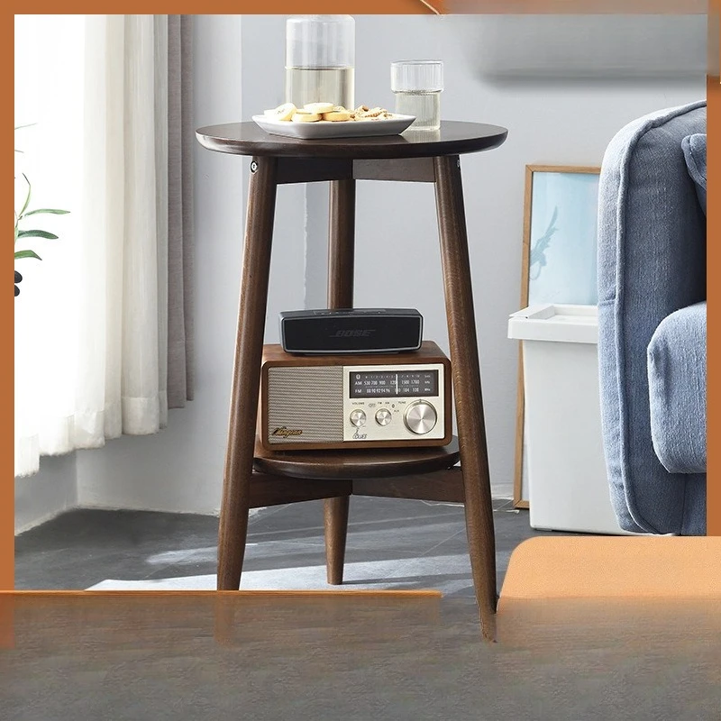 Sofa side small round table living room double small table solid wood small coffee table