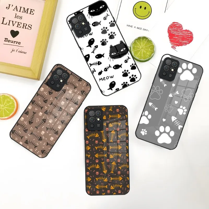 Fish Bone Light Phone Case For Huawei P30 P50 P9 P40 P10 P20 Y7 Y6 P Smart Honor 70 60 50 Toughened Glass