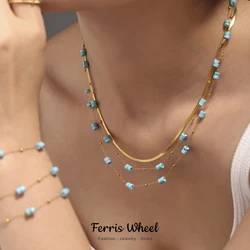Women Nature Stones Necklace Bracelet Turquoise Beaded Designer Chain Stainless Steel Fashion Charm Daily Jewelry Wholesale