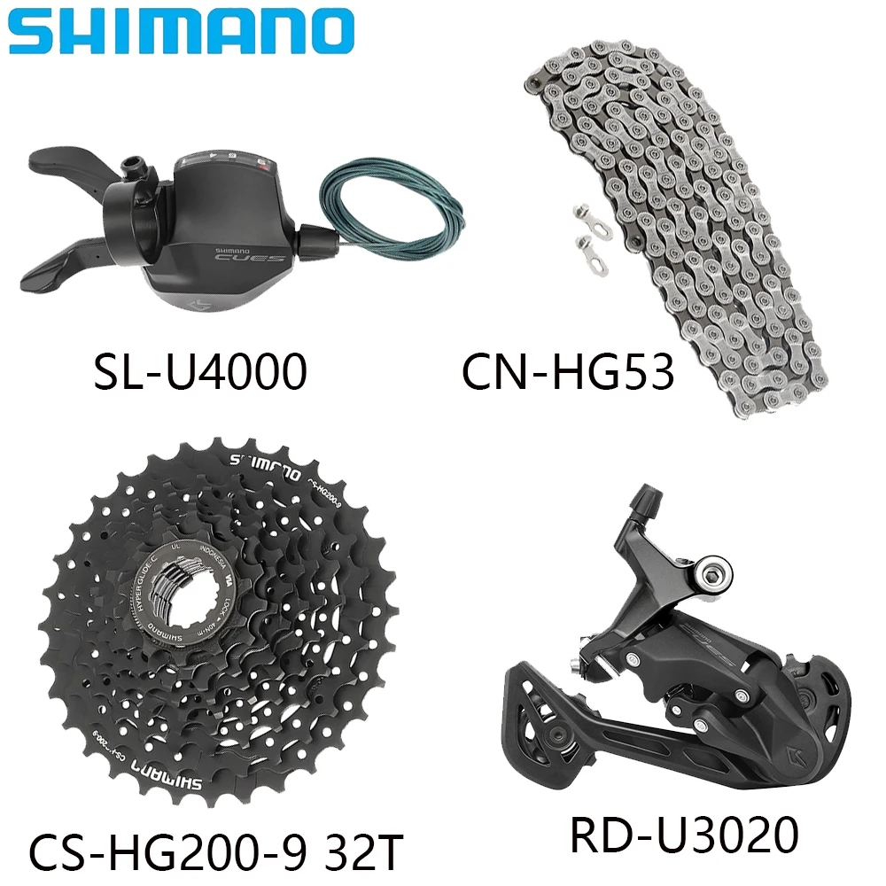 SHIMANO 9 Speed Bike Derailleur Kits U3020 U4000 U4020 Rear Derailleur CS-HG200-9 32/34/36T Cassette CN-HG53 Chain Bicycle Parts