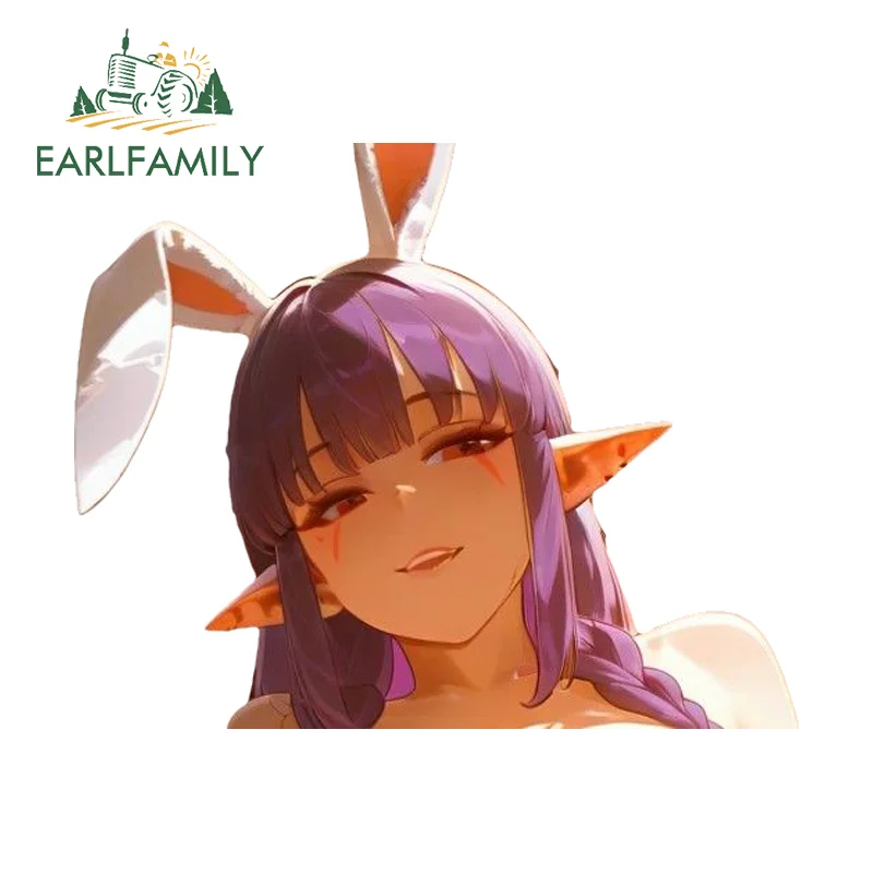 EARLFAMILY Bunny Esil Radiru Cute Car Stickers Humorous Character Vehicle Decal Occlusion Scratch Sunscreen Vinyl PVC Car Gadget