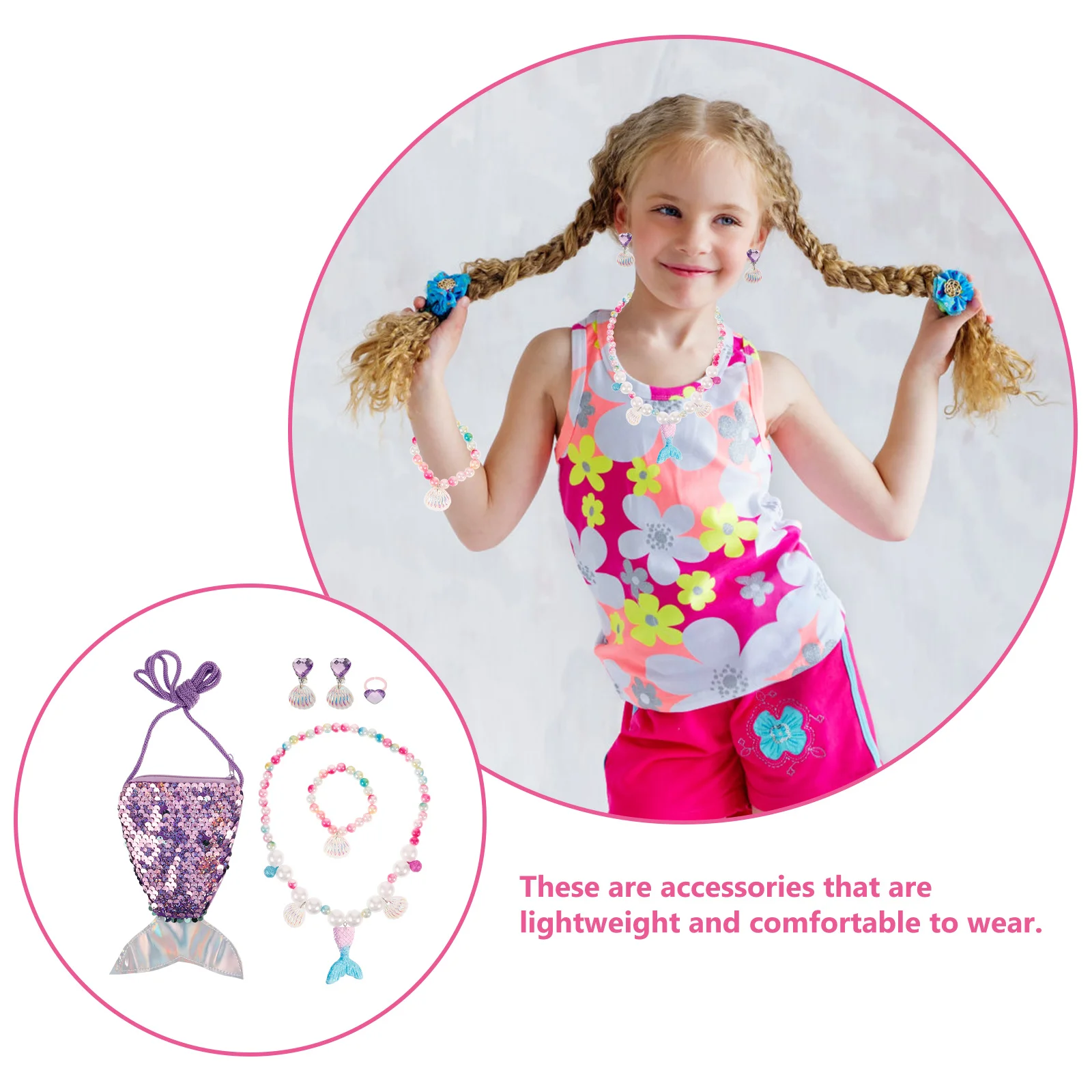 6 stuks kleine meisjes zeemeermin sieraden set zeemeermin staart ketting ring armband oorbellen prinses aankleden accessoires feestartikelen