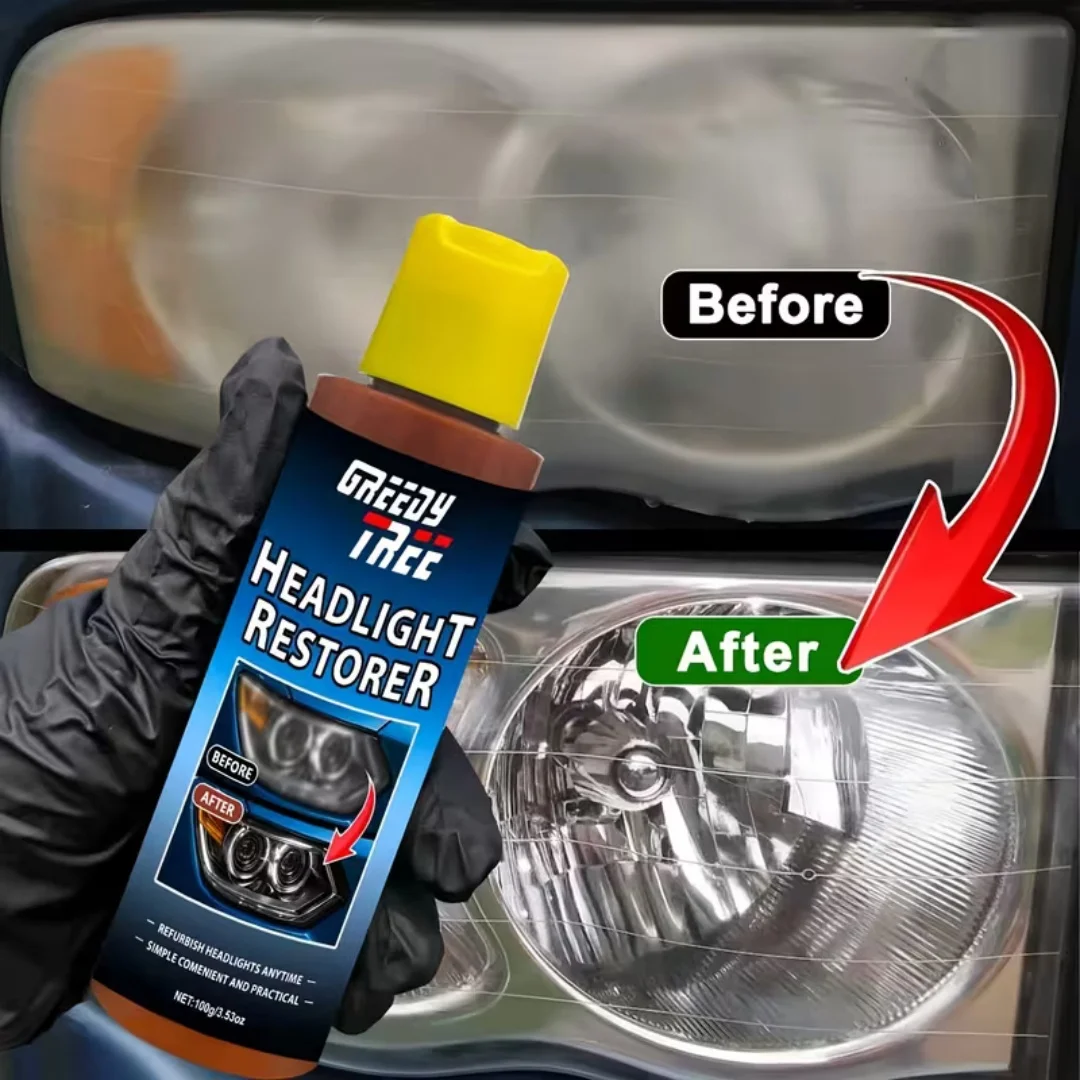 GREEDY TREE Headlight Restorer Polish 100g - Car Lamp Lens Cleaner & Oxidation Remover