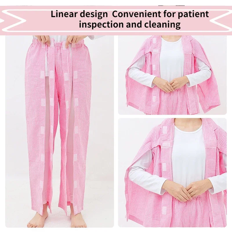 Fully Zippered Patient Uniform Long Sleeve Nursing Clothing Easy To Wear Patient Suit Hospital Top Pants Set Solid Shirt Trouser