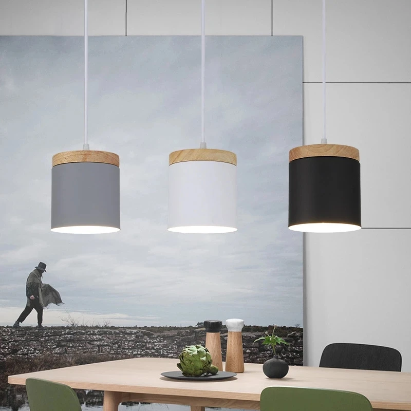 Nordic Modern Wood Pendant Light E27 Living Room Bar Dining Table Bedside Decorative Lighting Fixture