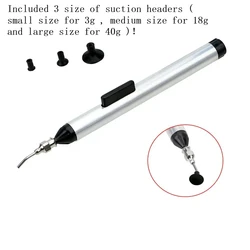 Manually Pumping Vacuum Suction Pen, IC Chip SMD Picker Hand Tool Set with 3 Sizes Suction Tips for Electronics & Lens Handling