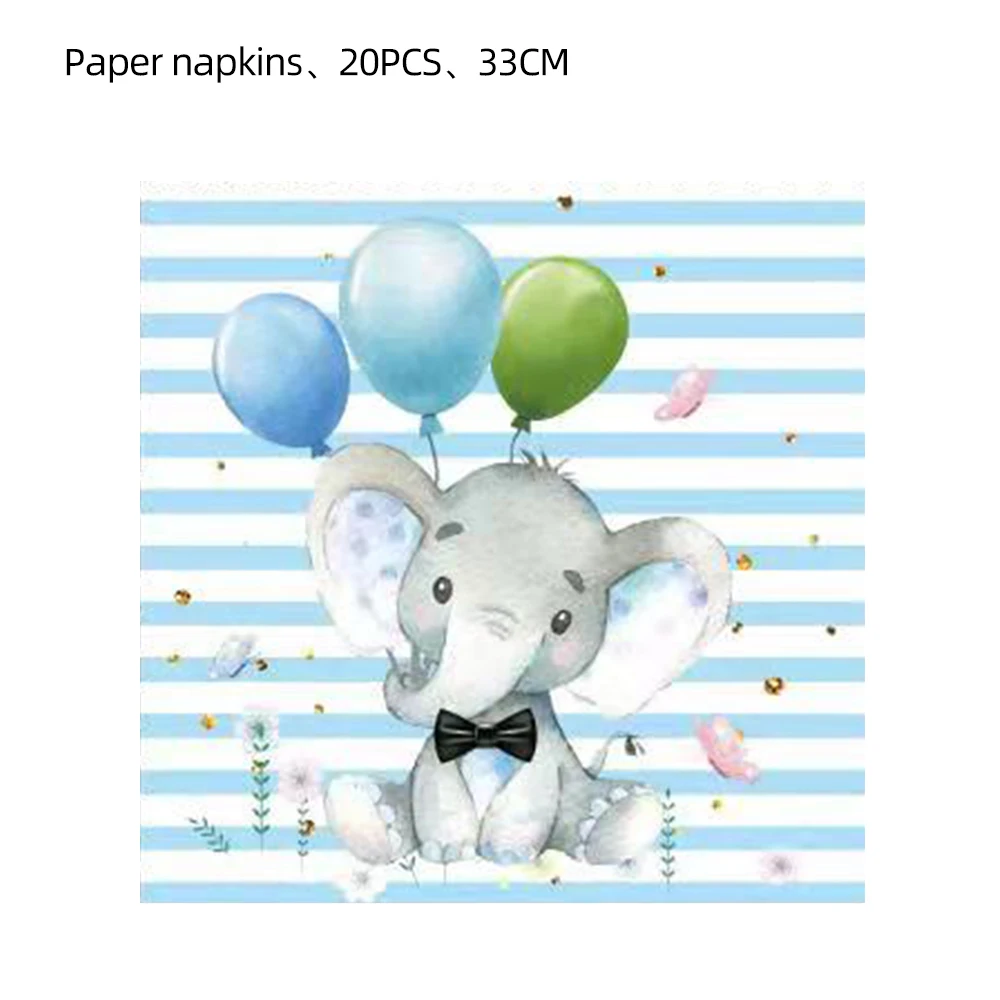 Blue Elephant Themed Party Supplies, Disposable Paper Plates, Paper Towels, Tablecloth Set, Atmosphere Decorations