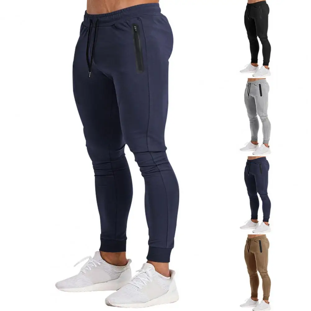 Pantalones informales para hombre, pantalones deportivos de secado rápido con bolsillos con cremallera lateral, cintura elástica con cordón para gimnasio