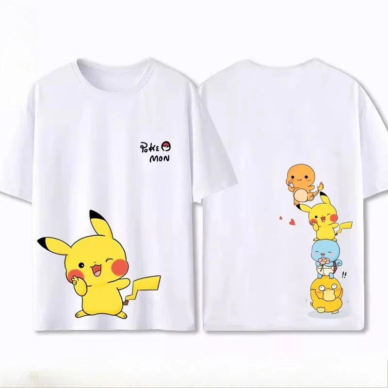 

Новая летняя детская футболка Potdemiel из чистого хлопка с изображением Пикачу, удобная и дышащая, подходит для мальчиков и девочек