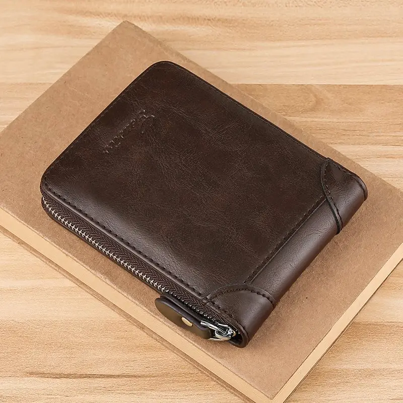 Men's Leather Wallet Casual Zipper Wallets Card Holder Male Synthetic PU Purse Coin Purse Personalized Wallet Men Leather